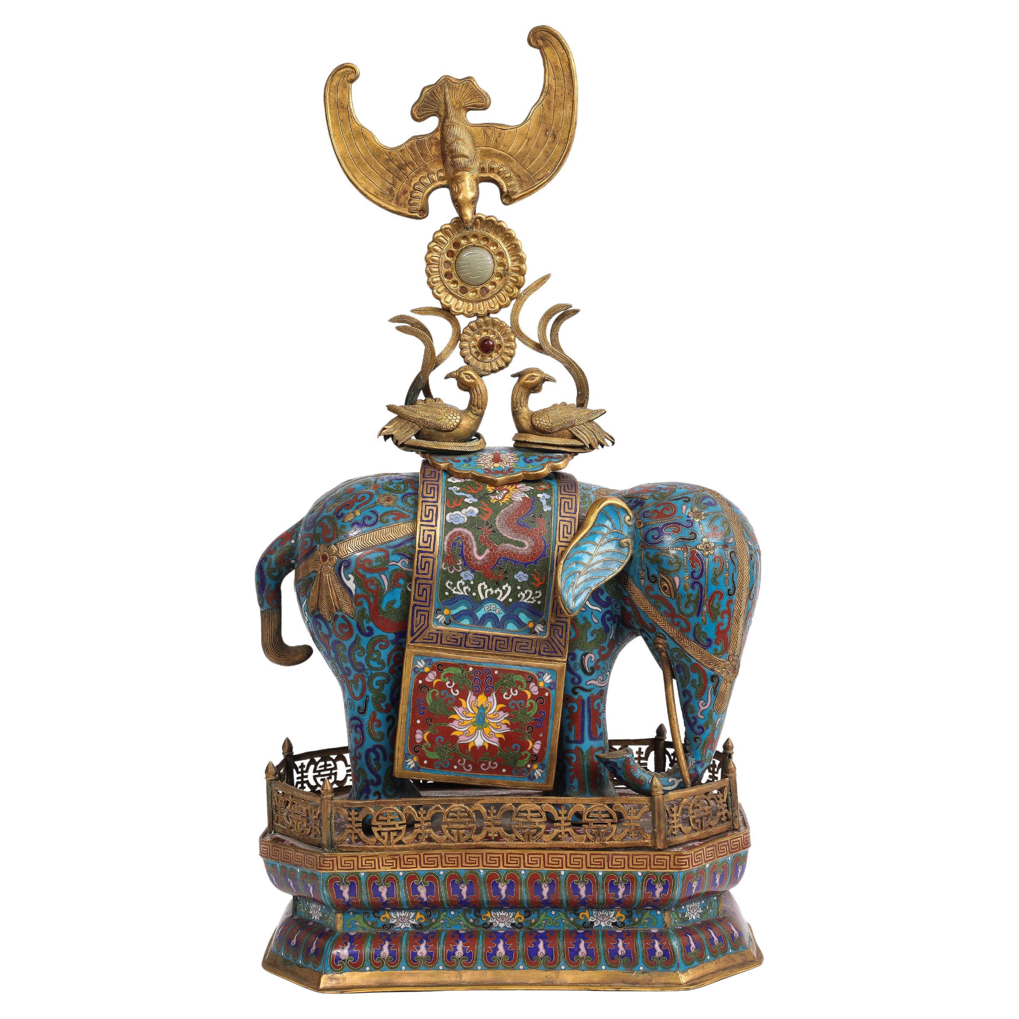 Large Chinese Cloisonné Enamel Incense Burner Modeled as a Caparisoned Elephant